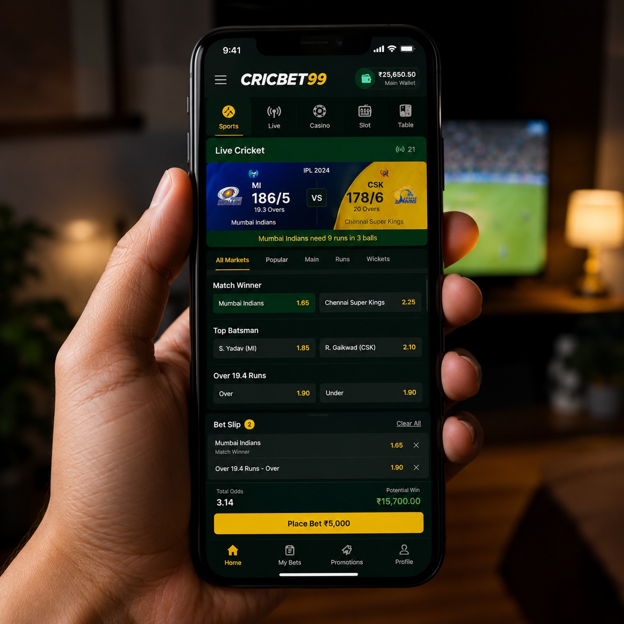 Mobile cricket betting interface
